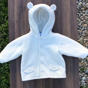 Baby GAP Newborn White Button-up Coat with Bear Ears - 6 to 12 months